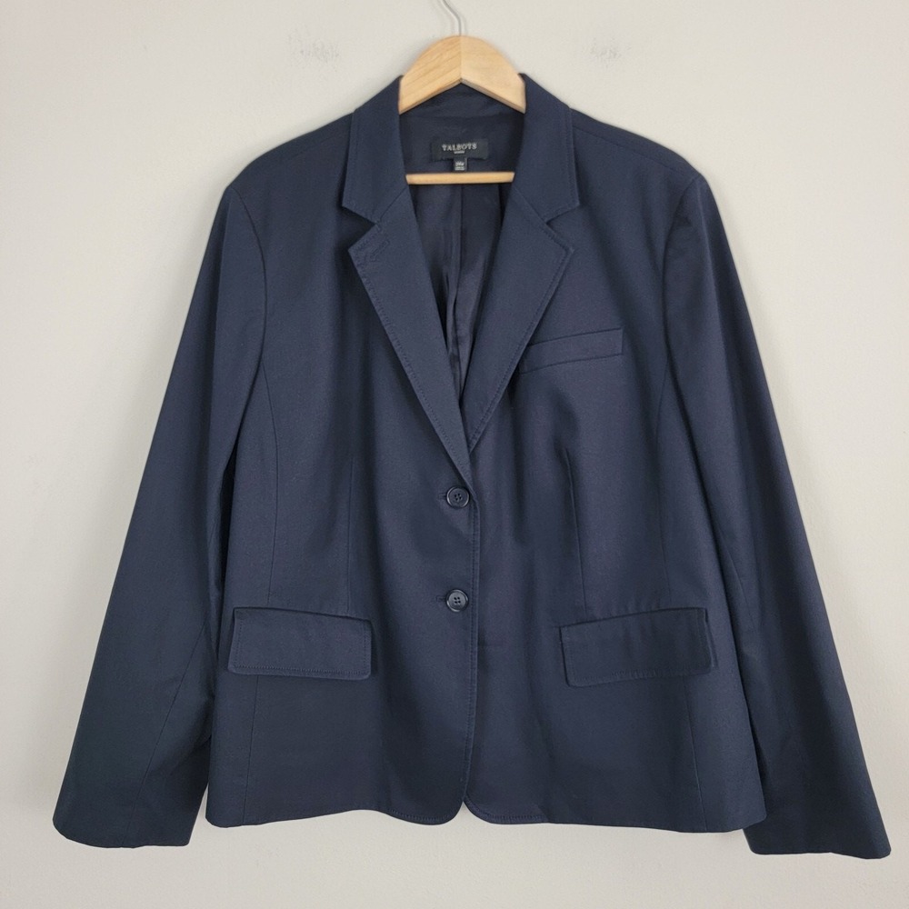 Talbots Blazer Jacket Women 24W Classic Blue Single Breasted Cotton Blend Office